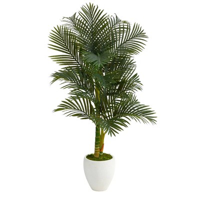 Nearly Natural 5-ft Paradise Palm Artificial Tree In White Planter With ...