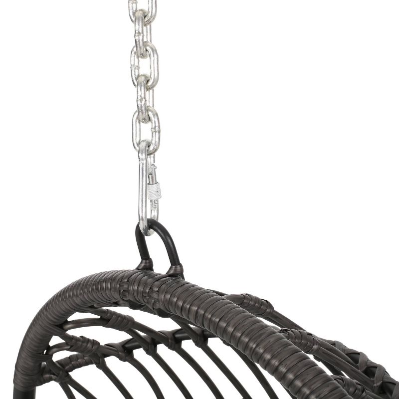 Richards Outdoor/Indoor Wicker Hanging Chair with 8 Foot Chain (No Stand) - Gray/Dark Gray - Christopher Knight Home, 4 of 8