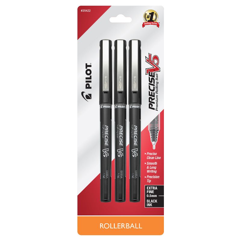 Pilot 3ct Precise V5 Rolling Ball Pens Extra Fine Point 0.5mm Black Ink, 1 of 7