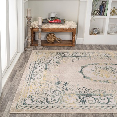 Navy and Ivory Medallion Synthetic Easy-Care Area Rug