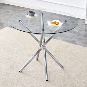 36.6" Round Dining Table with Tempered Glass Tabletop Modern Circle Kitchen Table Glass Table with Metal Legs for Kitchen, Dining Room, Office - 1 of 4