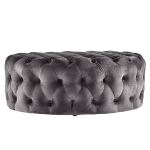 Beekman Place Velvet Button Tufted Round Cocktail Ottoman Charcoal - Inspire Q, Grey