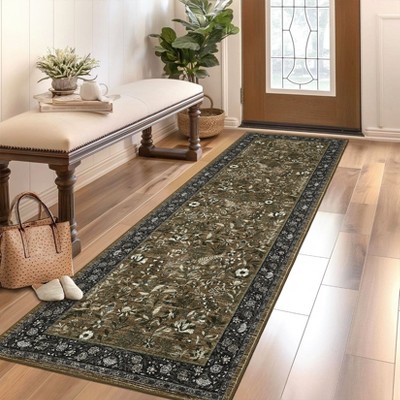Washable Rugs for Living Room Non Slip Botanical Floral Bedroom Carpet Non-Shedding Low Pile Floor Cover Ultra-Soft Indoor Carpet for Kitchen