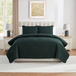 VCNY 3pc King Sands Pinsonic Quilt Set Dark Green: Microfiber, Hypoallergenic, Modern Design - 1 of 4