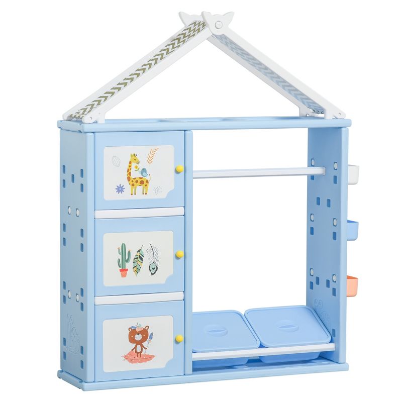 Qaba Kids Toy Storage Organizer with 2 Bins, Coat Hanger, Bookshelf and Toy Collection Shelves, 4 of 10