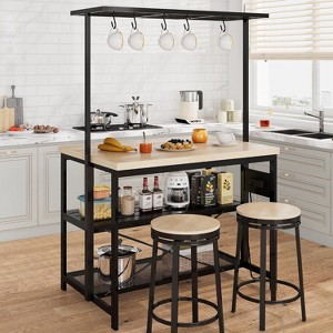 47 Inch Kitchen Island with Power Outlet 3 Tier Storage Baker Rack Microwave Stand Oven Shelf 5 Hooks Natural Oak Finish - 1 of 4
