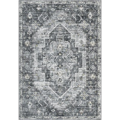 Vintage Washable Area Rugs with Non-Slip Backing, Oriental Distressed Print, Low Pile Stain-Resistant Carpet for Living Room, Bedroom