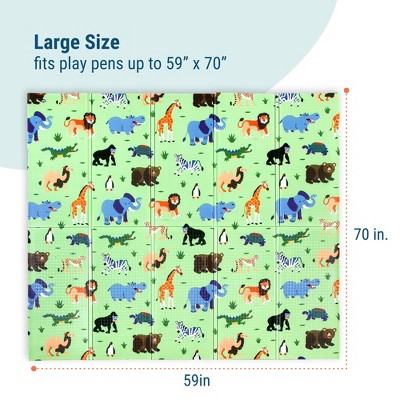 Large Green Foam Play Mat with Wild Animal Design