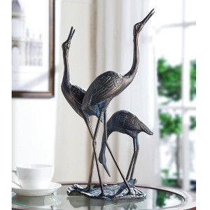 SPI Home Crane Family Sculpture – Elegant Cast Iron Garden Accent, Nature-Inspired Decor, 16" H x 8" W x 6.5" D - 1 of 3