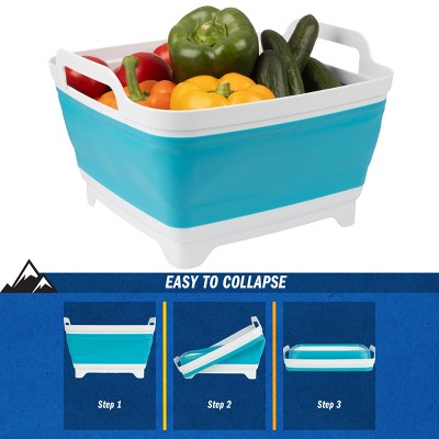 Blue and White Collapsible Polypropylene Wash Basin with Drain