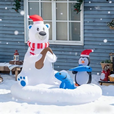 NAYSAYE 6FT Christmas Inflatable Polar Bear with Penguin Holiday Decoration for Lawn Garden Outdoor Display, White, 70"*35.5"*63"