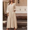 Women's Boho Cotton Maxi Dress V-Neck Long Sleeve Flowy Beach Dress with Pockets and Buttons - 4 of 4