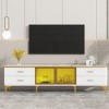 LED TV Stand with Marble-veined Table Top for TVs Up to 78'',Golden Legs & Handles for Living Room,White - 2 of 4