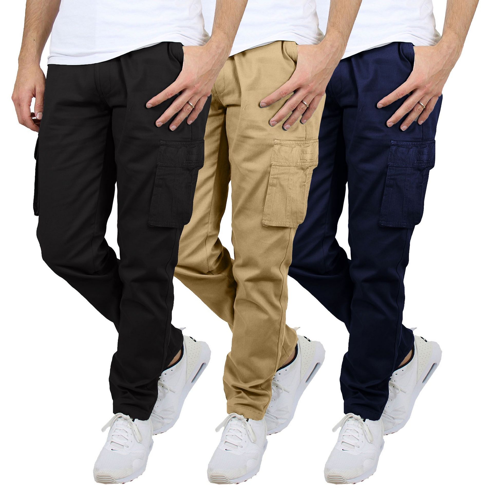 Blu Rock Men's Flex-Stretch Cotton Cargo Pants, 31-Inch Inseam - Comfortable and Durable- 3 Pack