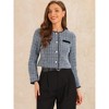 INSPIRE CHIC Women's Elegant Contrast Piping Round Neck Button Front Long Sleeve Tweed Blazer - 4 of 4