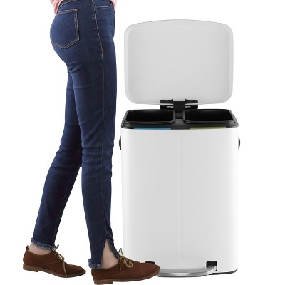 White Stainless Steel Rectangular Pedal Trash Can with Soft-Close Lid