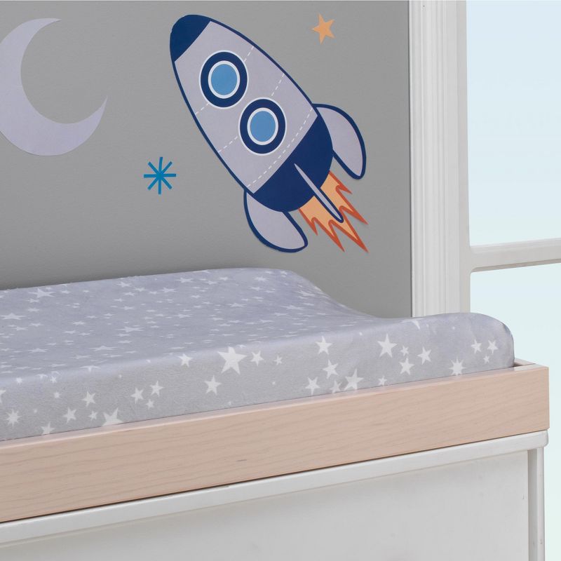 Lambs & Ivy Milky Way Gray/White Stars Minky Baby Changing Pad Cover, 2 of 4