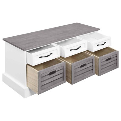White and Weathered Gray 3-Drawer Storage Bench