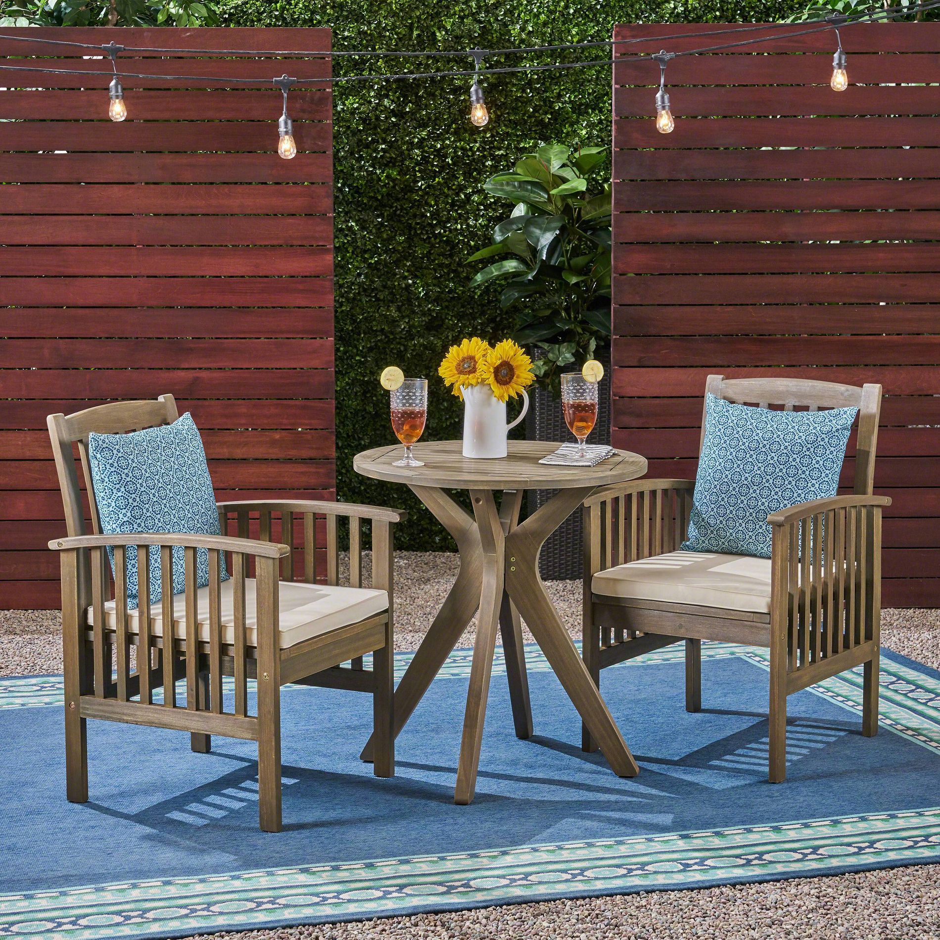 Casa 3pc Acacia X Leg Bistro Dining Set Gray/Cream - Christopher Knight Home: Weather-Resistant, Circular Table