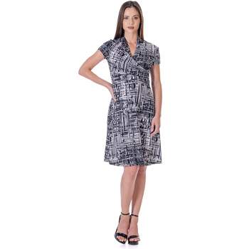 24seven Comfort Apparel Womens Print Short Sleeve Knee Length V Neck Rouched Wrap Dress