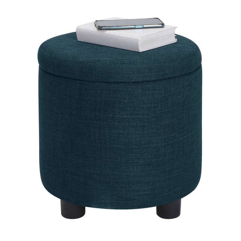 Breighton Home Designs4Comfort Round Accent Storage Ottoman with Reversible Tray Lid Dark Blue Fabric, 3 of 7
