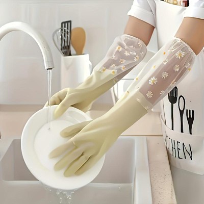 1 Pairs of Waterproof Kitchen Dishwashing Gloves, Non-Slip Housework Gloves, Durable Laundry Gloves, Cleaning Supplies, Cleaning tools Yellow