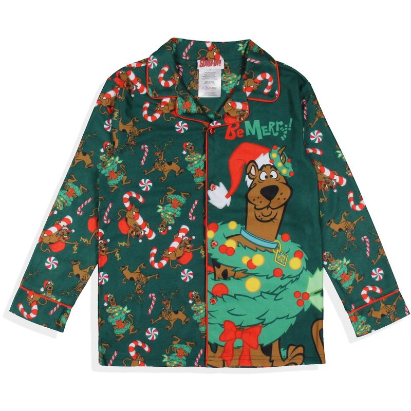 Scooby-Doo Boys' Christmas Character Tree Reindeer Button Sleep Pajama Set Green, 3 of 7