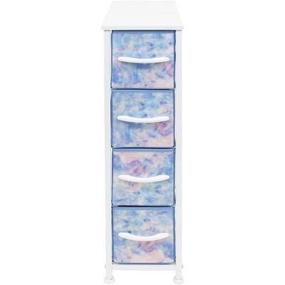 Narrow Blue and Tie-Dye Steel 4-Drawer Storage Tower