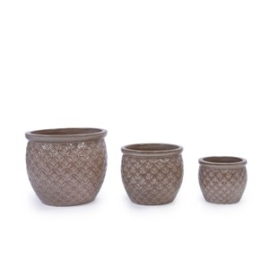 SEVOBAL Planters 3-Piece Modern Ceramic Glossy Flower Pots, Frost-Resistant with Drainage Holes for Indoor, Outdoor, Purple, 19.7"*19.7"*18.6" - 1 of 4