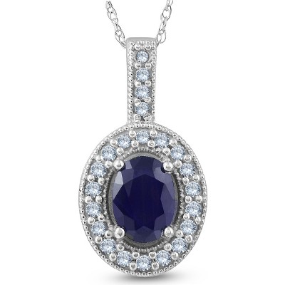Pompeii3 Oval Blue Sapphire Diamond Solitaire Pendant 14K White Gold