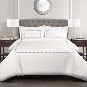 3pc Full/Queen Hotel Geo Duvet Cover Set Navy - Lush Decor, Blue