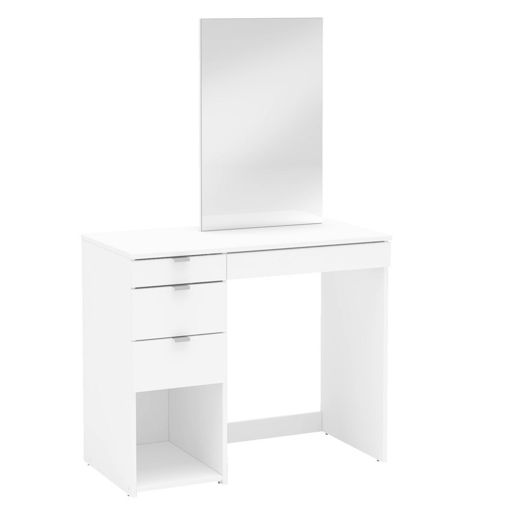 Polifurniture Joplin Vanity with Mirror White: Modern Makeup Desk, Rectangle Shape, Wood Material