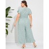 Women's Plus Size Wide Leg Summer Jumpsuits Loose Short Sleeve One Piece Outfit Smocked Waist Floral Green Flower 5XL - 3 of 4