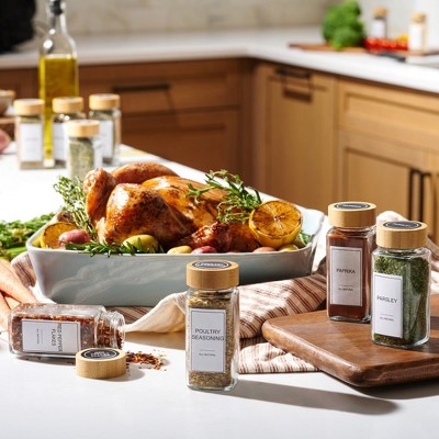 Le'raze 24 Glass Spice Jars with Label Set Bamboo Shaker Lids & Funnel, Kitchen Airtight Storage Jars with Lid, Spices & Seasonings Container Set — фото 7