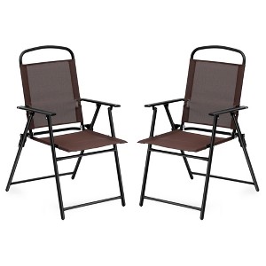 SUGIFT Set of 2 Patio Folding Sling Chairs Camping Deck Garden Beach Brown - 1 of 4