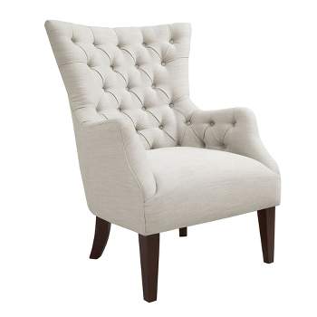 Lilith Button Tufted Wing Chair - Ivory Multi