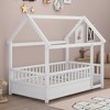 Twin Size Floor Bed Frame, House Top Bed, Easy Assembly, Slat Mattress Foundation, With House Roof Framing, Guardrail - 2 of 4