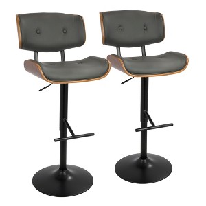 Metal and Wood Faux Leather Adjustable Mid-Century Modern Barstool with 360-Degree Swivel, Set of 2 for Kitchen - 1 of 4