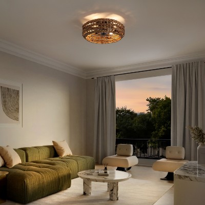 Archer 20.25" Brown/Black Seagrass Lantern Ceiling Fan with Remote