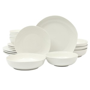 Gibson Home Lindendale 16 Piece Porcelain Ceramic Plates and Bowls Dishes Scratch and Chip Resistant Service for 4 Dinnerware Set - White - 1 of 4