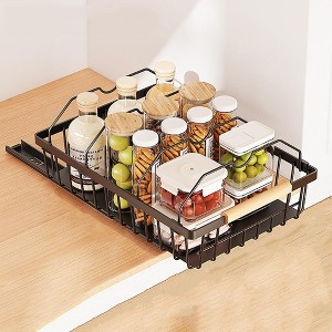 Pull-Out Cabinet Drawer with Dividers - Slide-out organizer with adhesive glue for bathroom or living room. - 1 of 4