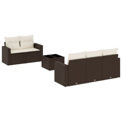 vidaXL Patio Sofa Set with Cushions Outdoor Furniture 6 Piece Poly Rattan - Brown and Cream