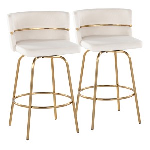 26" Glam/Art Deco Fixed-Height Counter Stool with Swivel in Metal and Velvet with Round Footrest, Set of 2 - 1 of 4