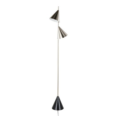65" Plated Nickel and Black Faux Marble Cone Floor Lamp