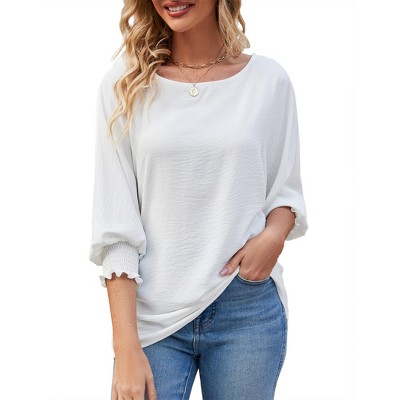 Women's Casual Puff Sleeve Tops 2025 Summer Solid Color Loose Balloon Sleeve Work Office Blouse
