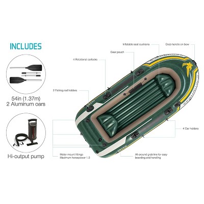 Seahawk 3-Person Green Inflatable Boat Set with Aluminum Oars
