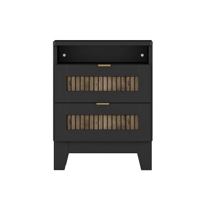 TiramisuBest 2-Drawer Farmhouse Wooden Nightstand with Wooden Strip Stickers Decoration and Metal Handle, Wood Side Table with Storage Cabin