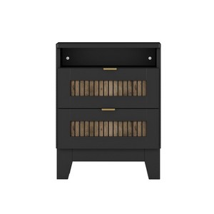 TiramisuBest 2-Drawer Farmhouse Wooden Nightstand with Wooden Strip Stickers Decoration and Metal Handle, Wood Side Table with Storage Cabin - 1 of 4