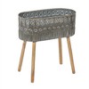 LuxenHome Set of 2 Aztec Gray Metal Cachepot Planters with Wood Legs - 3 of 4