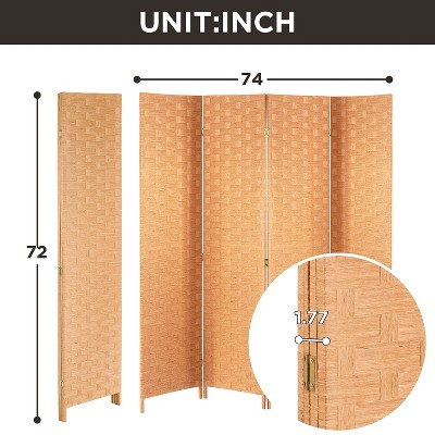 Natural Woven Wood 4-Panel Folding Room Divider